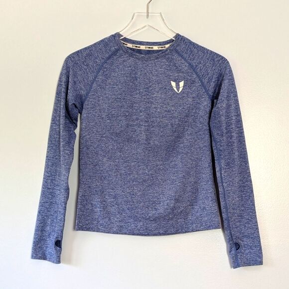 Firm Abs Tops - Firm Abs Long Sleeve Workout Shirt Women's Blue Small